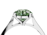Silver Fancy Green Round  Solitaire Diamond Ring with Four-Prong Setting and Tapered Band 4
