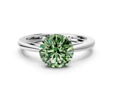 Silver Fancy Green Round  Solitaire Diamond Ring with Split Shank and Four-Prong Setting_12
