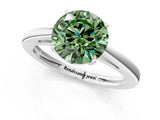 Silver Fancy Green Round  Solitaire Diamond Ring with Split Shank and Four-Prong Setting_13
