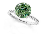 Silver Fancy Green Round  Solitaire Twist Band Ring with Four-Prong Setting_1