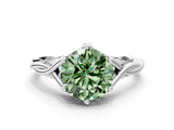 Silver Fancy Green Round  Solitaire Twist Band Six-Prong Setting 1