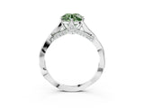 Silver Fancy Green Round  Solitaire Twist Band Six-Prong Setting 4