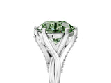 Silver Fancy Green Round  Solitaire Twist Band Six-Prong Setting