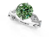 Silver Fancy Green Round  Solitaire Twist Band with Leaf Prong Setting 1