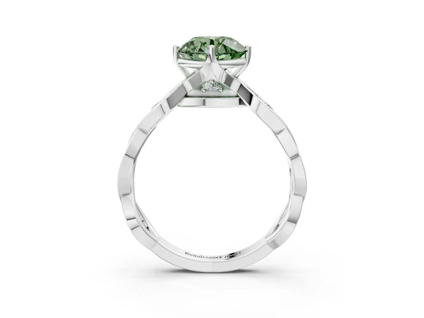 Sterling Silver Round Accented Twist Engagement Ring Setting for Fancy Green Center