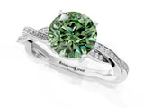 Silver Fancy Green Round  Solitaire Twisted Pave Diamond Ring with Four-Prong Setting_1