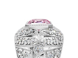 Silver Fancy Pink Asscher Cut Brilliant Halo Pave Diamond Milgrain Ring_11