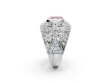 Silver Fancy Pink Asscher Cut Brilliant Halo Pave Diamond Milgrain Ring_8