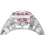 Silver Fancy Pink Asscher Cut Brilliant Milgrain Filigree Diamond Ring with Square Prong Setting_34