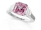Silver Fancy Pink Asscher Cut Brilliant Solitaire Diamond Ring with Channel Set Band and Bar Prong Setting_7