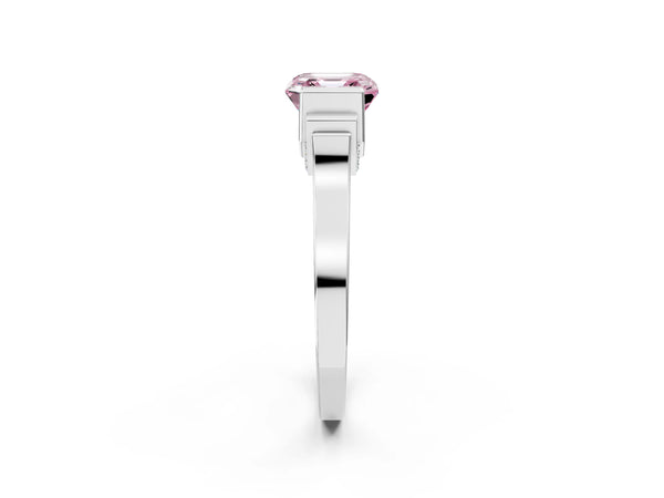 Silver Fancy Pink Asscher Cut Brilliant Solitaire Diamond Ring with Channel Set Band and Bar Prong Setting