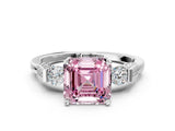 Silver Fancy Pink Asscher Cut Brilliant Three-Stone Pave Band with Four-Prong Setting_6