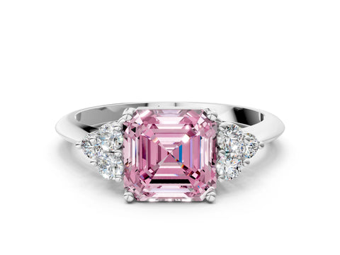 Silver Fancy Pink Asscher Cut Cut Diamond Cluster Ring with Solitaire Band and Four-Prong Setting_18