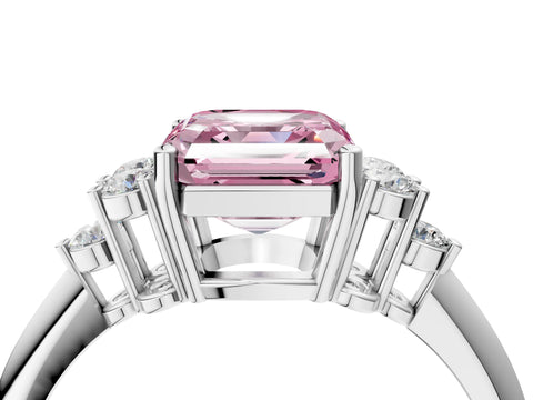 Silver Fancy Pink Asscher Cut Cut Diamond Cluster Ring with Solitaire Band and Four-Prong Setting_22