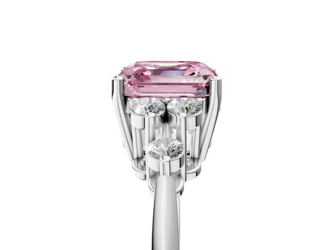 Silver Fancy Pink Asscher Cut Cut Diamond Cluster Ring with Solitaire Band and Four-Prong Setting_23