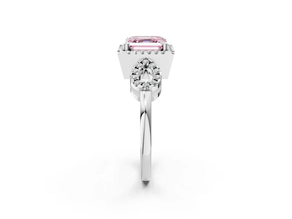 Sterling Silver Asscher Cut Pave Infinity Halo Engagement Ring Setting for Fancy Pink Center
