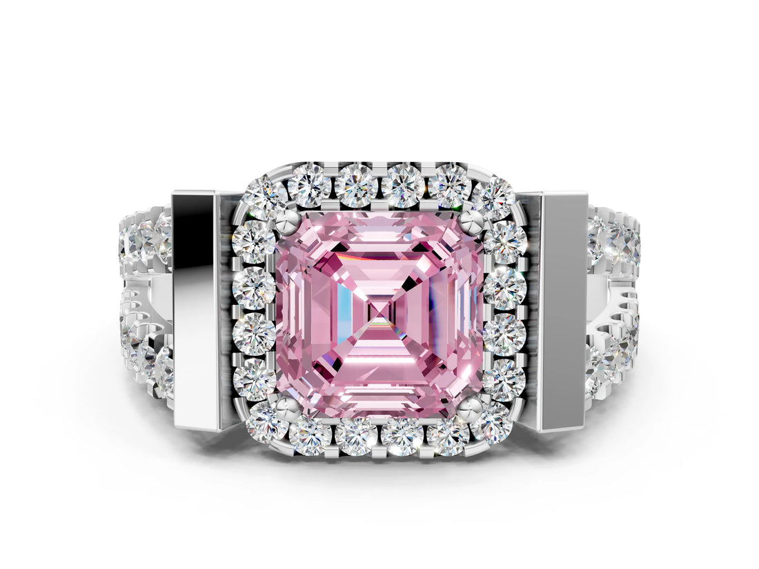 Silver Fancy Pink Asscher Cut Cut Halo Split Shank Prong Set Ring_36