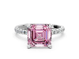 Silver Fancy Pink Asscher Cut Diamond Brilliant Solitaire Ring with Pavé Band and Four-Prong Setting_24