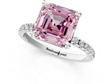 Silver Fancy Pink Asscher Cut Diamond Brilliant Solitaire Ring with Pavé Band and Four-Prong Setting_25
