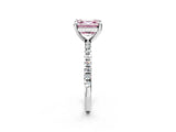 Silver Fancy Pink Asscher Cut Diamond Brilliant Solitaire Ring with Pavé Band and Four-Prong Setting_26