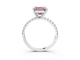 Silver Fancy Pink Asscher Cut Diamond Brilliant Solitaire Ring with Pavé Band and Four-Prong Setting_27