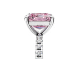 Silver Fancy Pink Asscher Cut Diamond Brilliant Solitaire Ring with Pavé Band and Four-Prong Setting_29