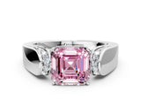 Silver Fancy Pink Asscher Cut Diamond Channel Set Solitaire Ring with Four-Prong Setting_41