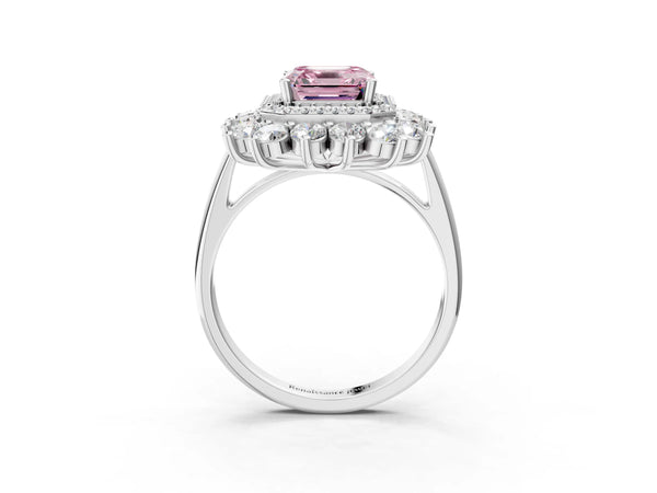 Sterling Silver Asscher Cut Floral Double Halo Engagement Ring Setting for Fancy Pink Center