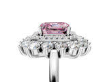 Silver Fancy Pink Asscher Cut Diamond Floral Double Halo Engagement Ring with Prong Setting_17