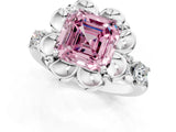 Silver Fancy Pink Asscher  Cut Diamond Floral Halo Engagement Ring with Shared Prong Setting 1