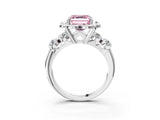 Silver Fancy Pink Asscher  Cut Diamond Floral Halo Engagement Ring with Shared Prong Setting 3