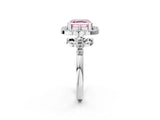 Silver Fancy Pink Asscher Cut Diamond Floral Halo Split Shank Prong Setting Ring_8