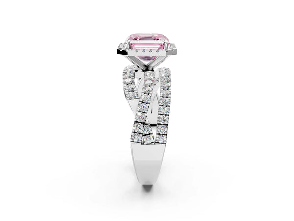 Sterling Silver Asscher Cut Halo Twist Engagement Ring Setting for Fancy Pink Center