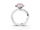 Silver Fancy Pink Asscher Cut Diamond Halo Ring with Round Split Shank and Prong Setting_3
