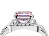 Silver Fancy Pink Asscher Cut Diamond Halo Ring with Split Shank and Bezel Accents and Four-Prong Setting_10