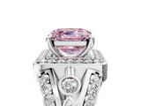 Silver Fancy Pink Asscher Cut Diamond Halo Ring with Split Shank and Bezel Accents and Four-Prong Setting_11