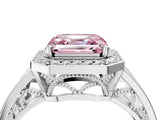 Silver Fancy Pink Asscher Cut Diamond Halo Ring with Split Shank and Bezel Accents and Prong Setting_10