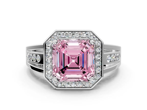 Sterling Silver Asscher Cut Channel Set Halo Engagement Ring Setting for Fancy Pink Center