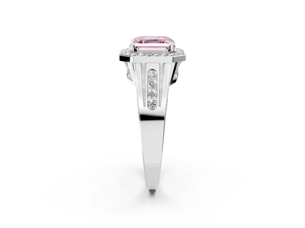 Sterling Silver Asscher Cut Channel Set Halo Engagement Ring Setting for Fancy Pink Center