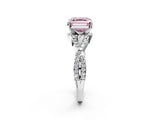 Silver Fancy Pink Asscher Cut Diamond  Halo Twist Band Solitaire Prong Setting Ring_14
