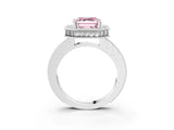 Silver Fancy Pink Asscher Cut Diamond Milgrain Halo Engagement Ring with Round Pavé Band and Prong Setting_15