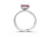 Silver Fancy Pink Asscher Cut Diamond Pavé Solitaire Ring with Round Band and Prong Setting_3