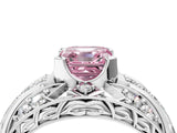 Silver Fancy Pink Asscher Cut Diamond Pave Art Deco Split Shank Ring with Four-Prong Setting_10