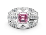 Silver Fancy Pink Asscher Cut Diamond Pave Art Deco Split Shank Ring with Four-Prong Setting_6