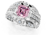 Silver Fancy Pink Asscher Cut Diamond Pave Art Deco Split Shank Ring with Four-Prong Setting_7