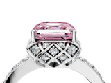 Silver Fancy Pink Asscher Cut Diamond Scalloped Halo Engagement Ring with Round Shared Prong Band_4