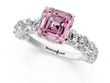 Silver Fancy Pink Asscher Cut Diamond Side Stone Engagement Ring with Four-Prong Setting_13