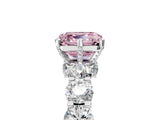 Silver Fancy Pink Asscher Cut Diamond Side Stone Engagement Ring with Four-Prong Setting_17