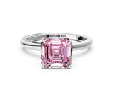 Silver Fancy Pink Asscher Cut Diamond Solitaire Ring with Classic Band and Four-Prong Setting_6