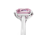 Silver Fancy Pink Asscher Cut Diamond Solitaire Ring with Flower Prong Setting and Classic Band_18